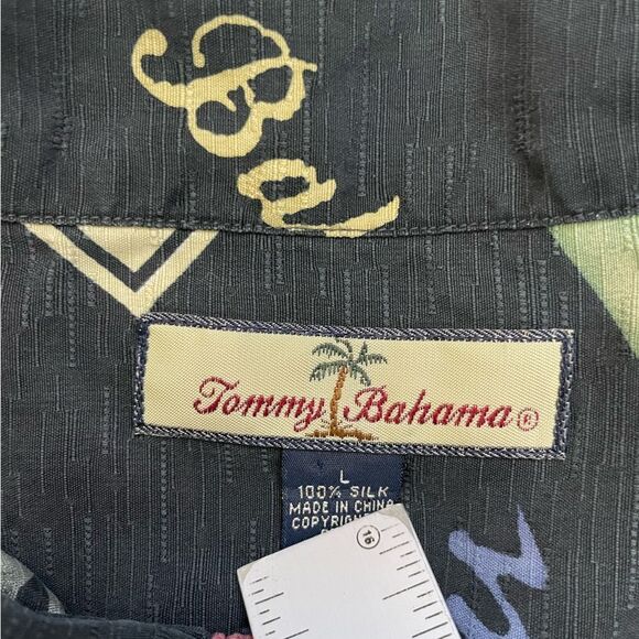 Tommy Bahama All Over Print Silk Shirt Men Large Black Short Sleeve - Picture 4 of 5